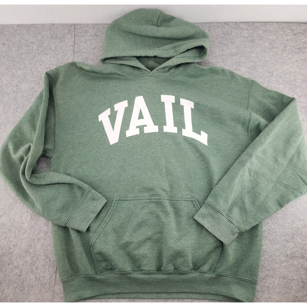 Gildan Large | Vail Colorado Hoodie Unisex Green Heavy Blend Pullover Sweatshirt
